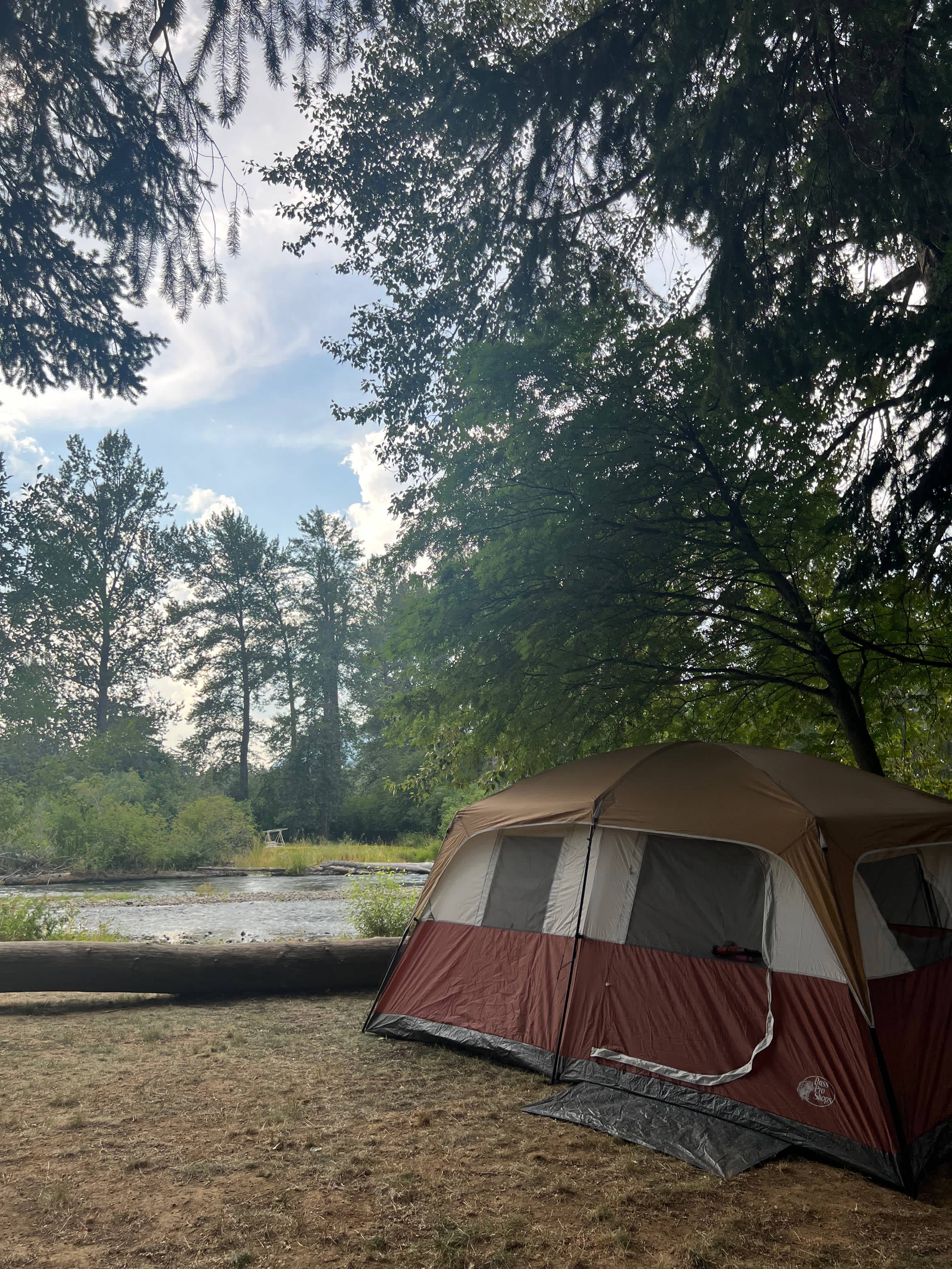 Our tent setup right near the river. Amazing experience 