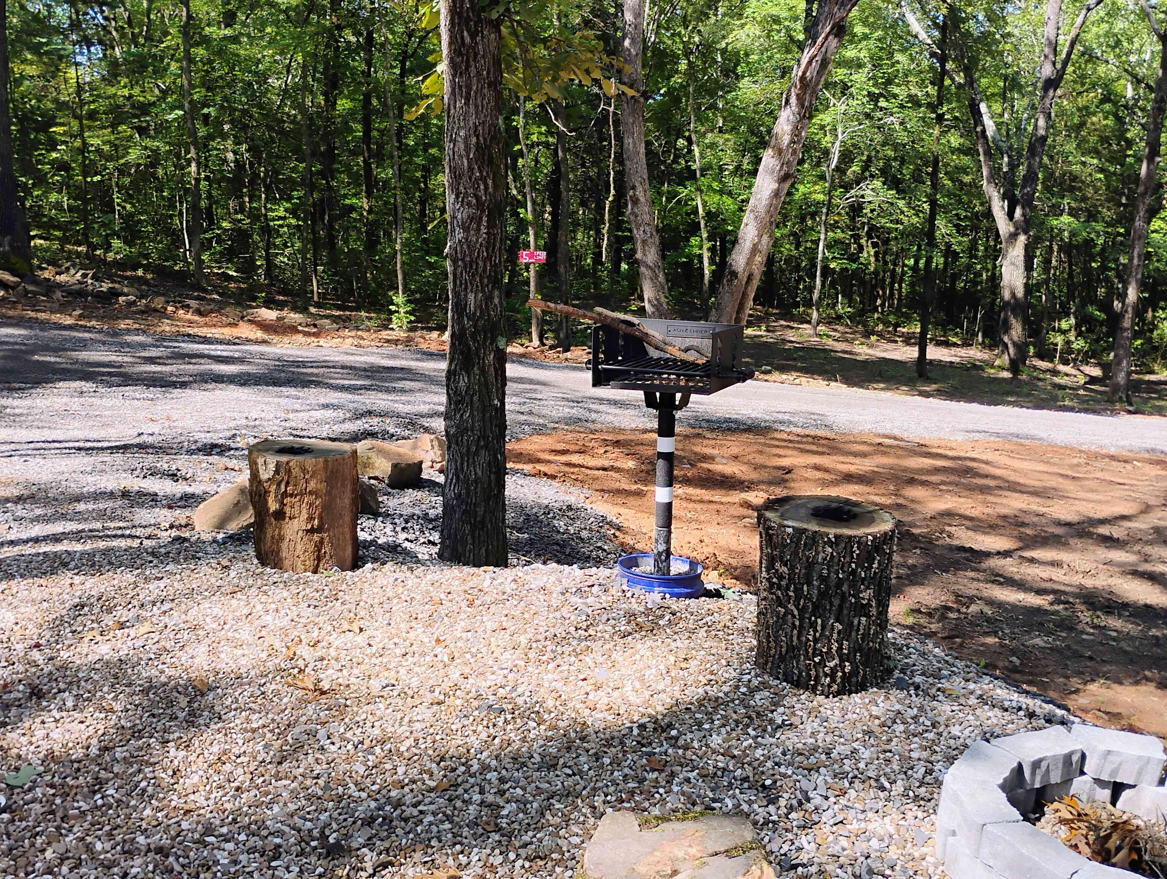 Park style BBQ grill with a stone fire pit.