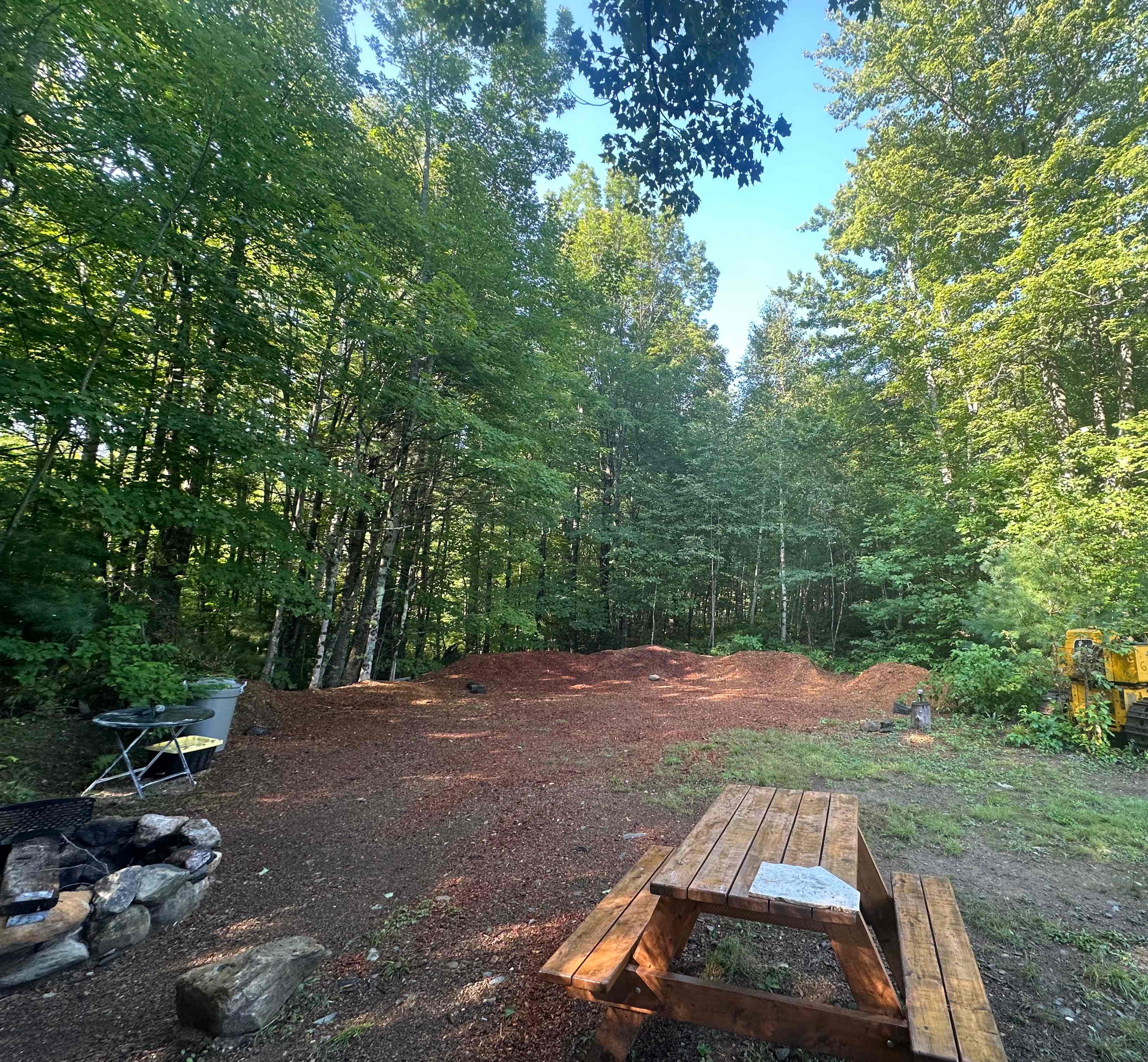 Redwood chip base for tents and  parking
