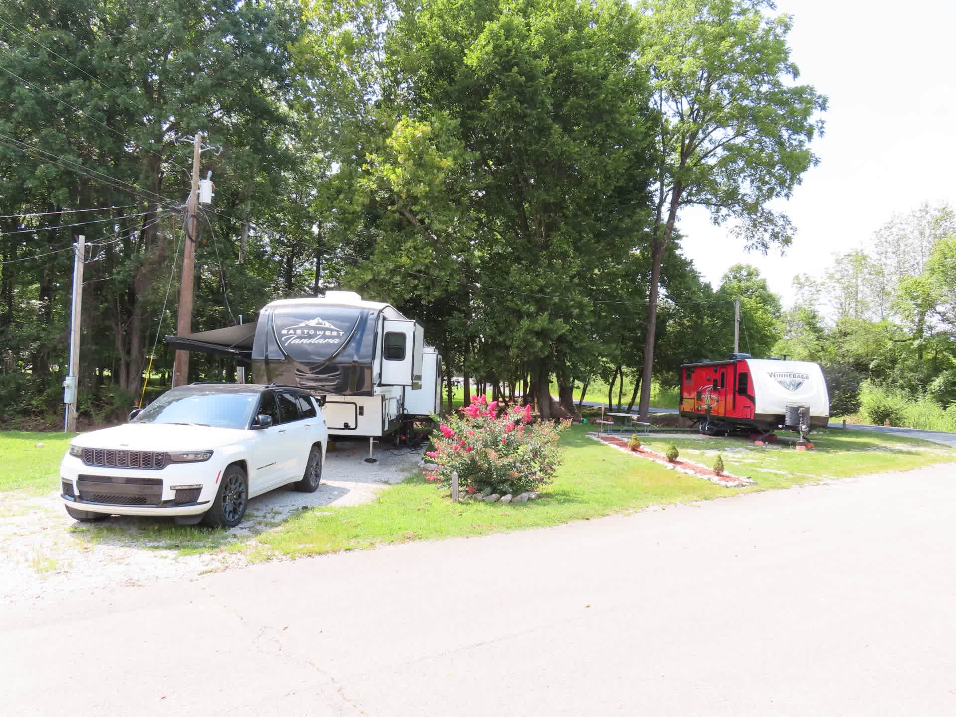 Full hookup RV Fairy land because of all the little Christmas lights that come on every night