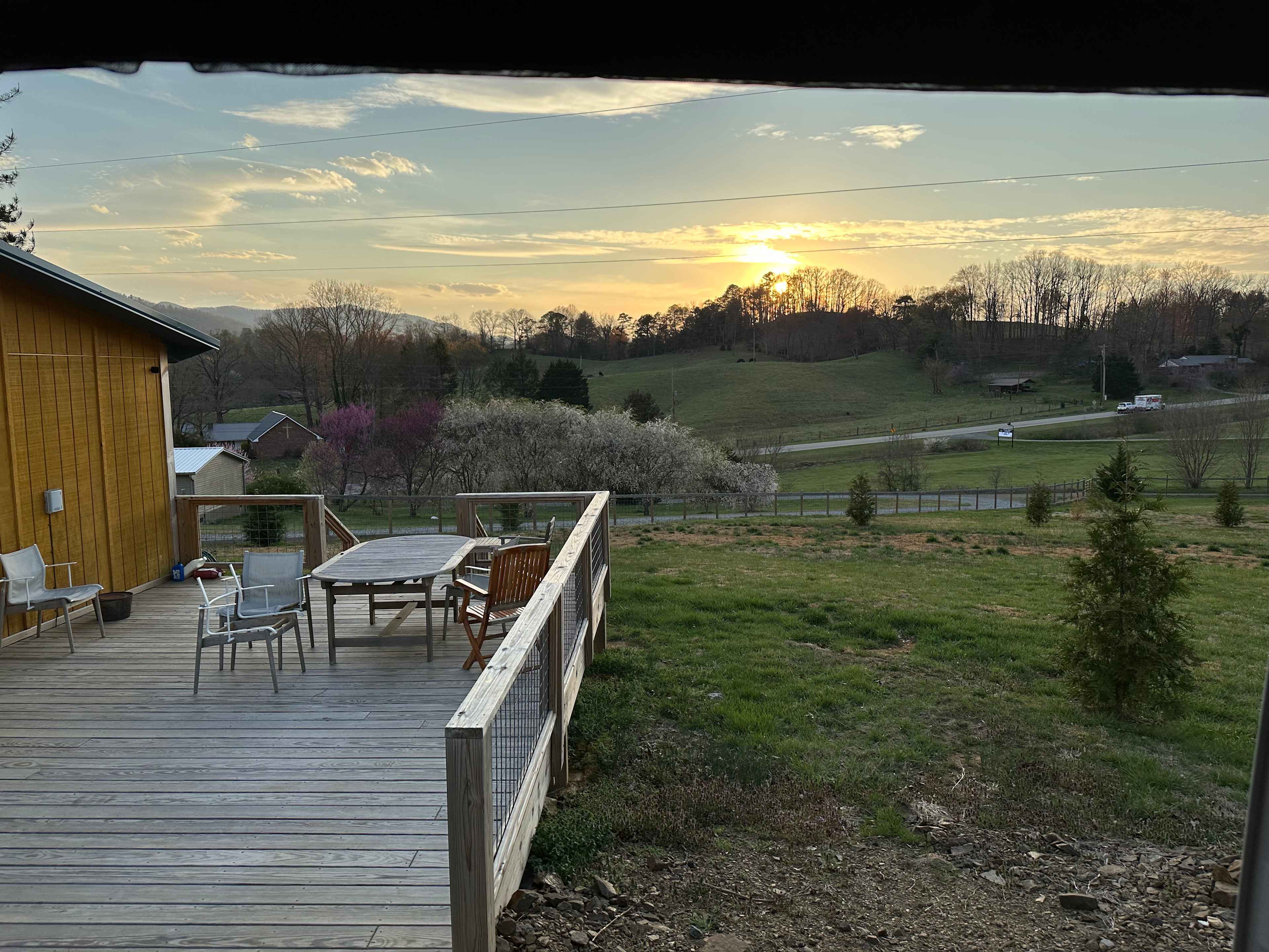 "boathouse" deck with mountain view