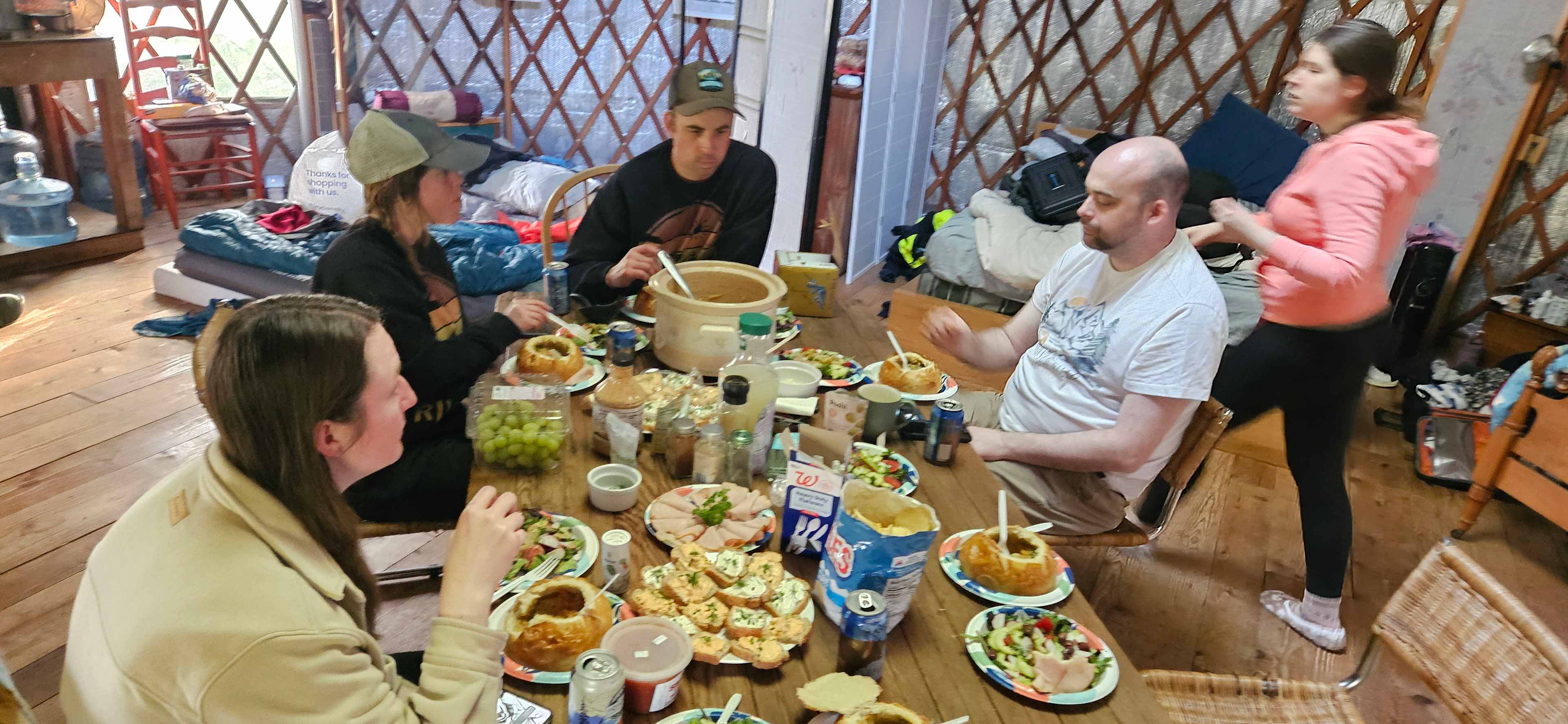Dinner inside the yurt. 
