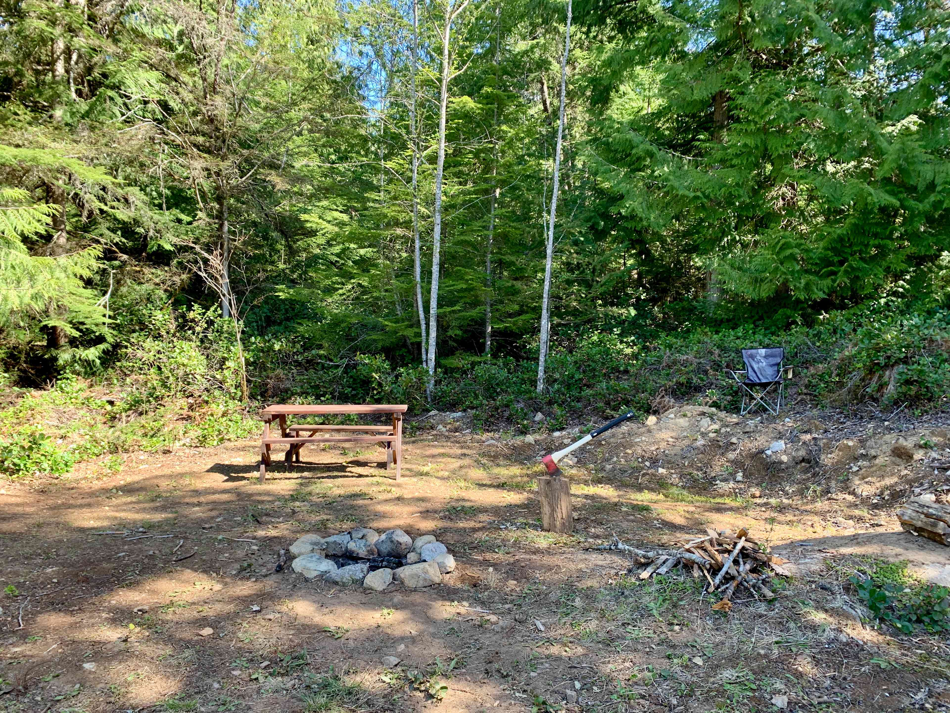 Beautiful, large sunny campsite with picnic table and fire pit.