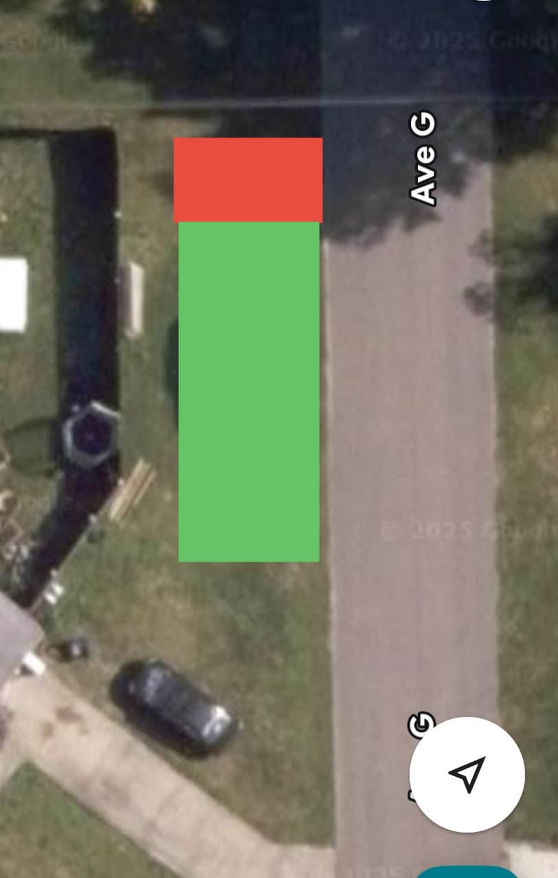 Green is parking area