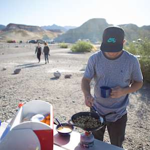 Camp breakfast. The bathrooms and water spigots were spaced out nicely