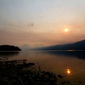 Smoky sunrise just down from the campground on the lake.