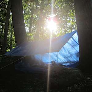 No tent? No problem! With backpack gear in my storage unit I got a $7 tarp and parachord and built a sweet lean-to shelter in Connecticut gaining badass girl points with trail mates. Awesome circuit hike with both water and nearby Appalachian trail access.