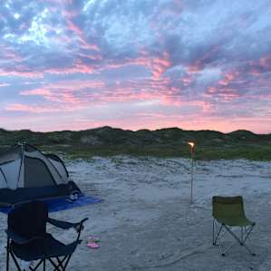 Beautiful sunset over our camp at Mustang Island State Park.