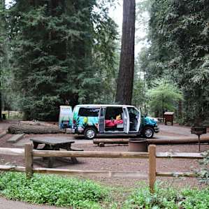 View of site 59 from sidewalk to shower/restroom facilities