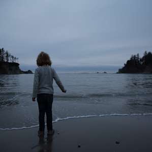 Sunset bay on a cloudy evening.