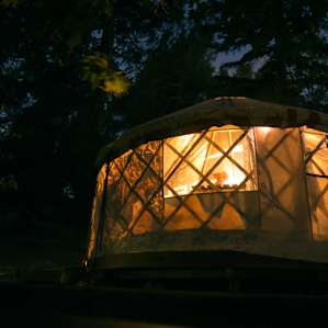 The yurt at night.