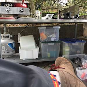 The campsite comes equipped with a gas grill and ample cooking utensils.