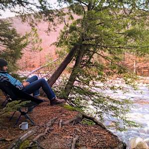 Find yourself a good spot along the bank of the Pemigewasset for morning coffee
