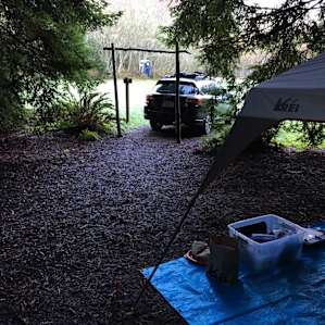 Our Subaru Outback had no issue with the trail terrain to descend down the hill from the ranch to the campsite.