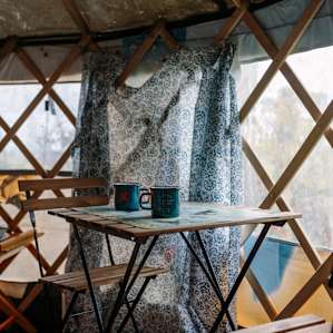 Perfect place for morning coffee inside the yurt.