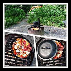 The best thing about car camping is being able to cook in cast iron . " And in the pot it goes "