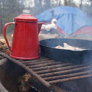 Fire ring and grill on every campsite.