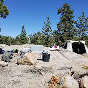 Dispersed camping next to the lake, maybe 100 yards from the road. Beautiful, but come prepared, there are no services such as water, toilets or trash.