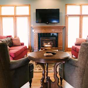 The living area complete with fireplace!