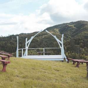 Awesome chapel scene atop a hill with gorgeous views.