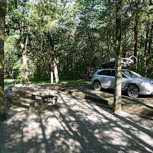 Forgot to snap a photo before we tore down our tent. The driveways are all really deep to fit big trailers, so you get to be pretty far off the road.