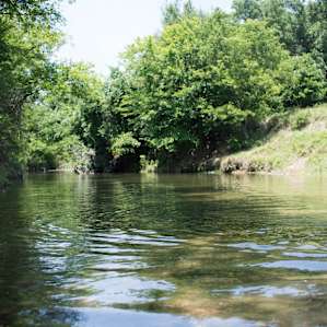 The river water is crystal clear, and it's possible to see giant bass, catfish, and a myriad of other fish swimming around