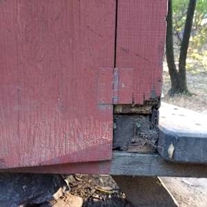 This is the damage to the food box that allows the mice entry. The damage is too extensive to effectively block them.