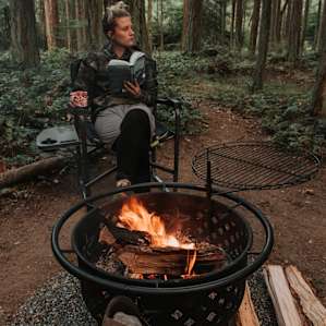 Fire, book, wine.