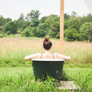 Outdoor tub with gorgeous views.