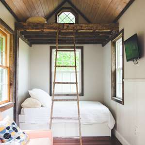 Tiny house #2 was cozy for 2, could fit 4. Both houses could be great for a family vacay, or a group of friends.
