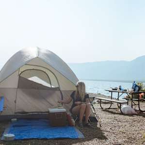 Our setup with super close access to the lake.