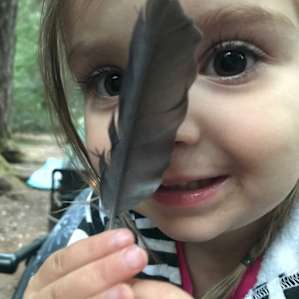 Blue jay feathers and other treasures abound for little fingers to find.