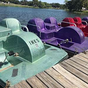 Kayaks, canoes, and paddle boats to rent at the boathouse.