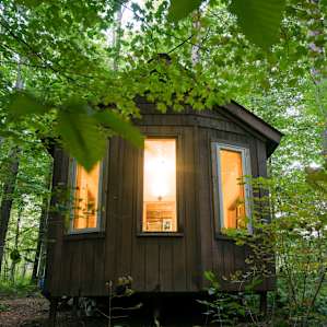 The warm cabin on a cold late summer night.