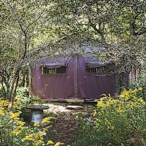 One of the platform tents for your farm stay at Stony Creek Farmstead.