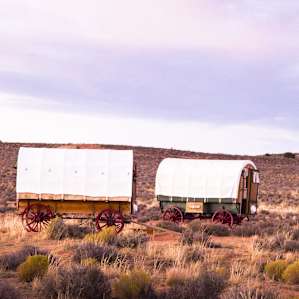 Wagons at sunset