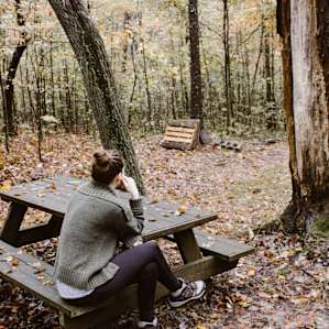 Picnic table near a fire pit