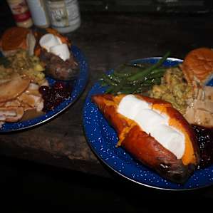 Thanksgiving dinner at the campsite!