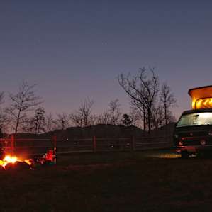 Cozy camp fire and the stars all to ourselves from our camp site at the back of the farm.