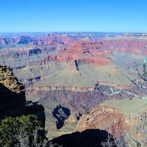 A few minutes by shuttle bus is the Grand Canyon in all of her glory
