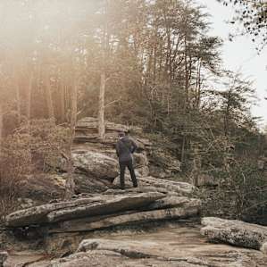 The sun was popping through the trees as we climbed the rocks back to the car from Buzzard's Roost.