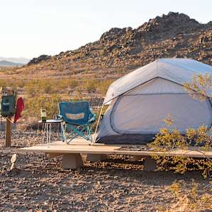The tent platforms have plenty of room for a tent, plus a chair or two.