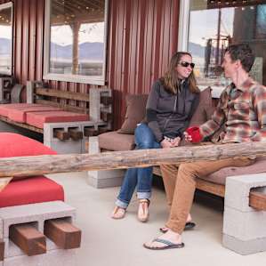 Taking advantage of the distillery's covered patio.