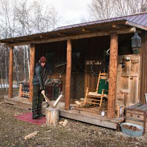 Choppin wood for the wood stove.