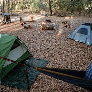 Large fire pit, plenty of room for tents and hammocks.