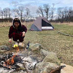 Roasting Peeps over the fire in honor of Easter.