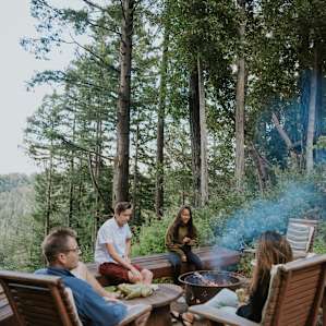 Fire pit in the backyard.