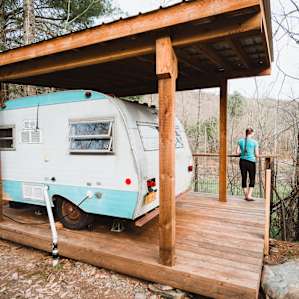 This 1965 refurbished Scott camper (a.k.a. The Cupola) is where we stayed. It overlooks the pond.