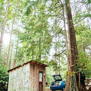 The outhouse, just a 30 second walk from the campsite right next to where you should park your car.
