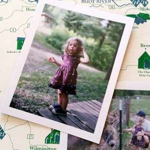 Here are a few instant film photos I was able to capture. Our daughter standing on the rear porch where we spent a lot of time, and a snap of her meeting the donkeys!
